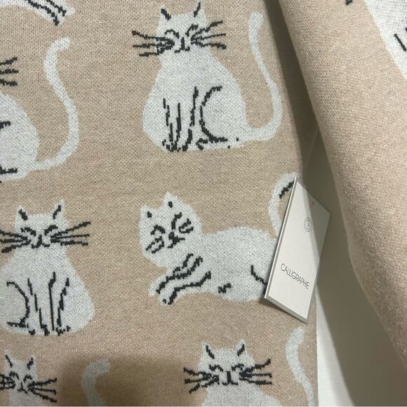 Anthropologie Beige Novelty Sweater Cat Kitty Grandma Christmas Holiday NEW L - Picture 5 of 8
